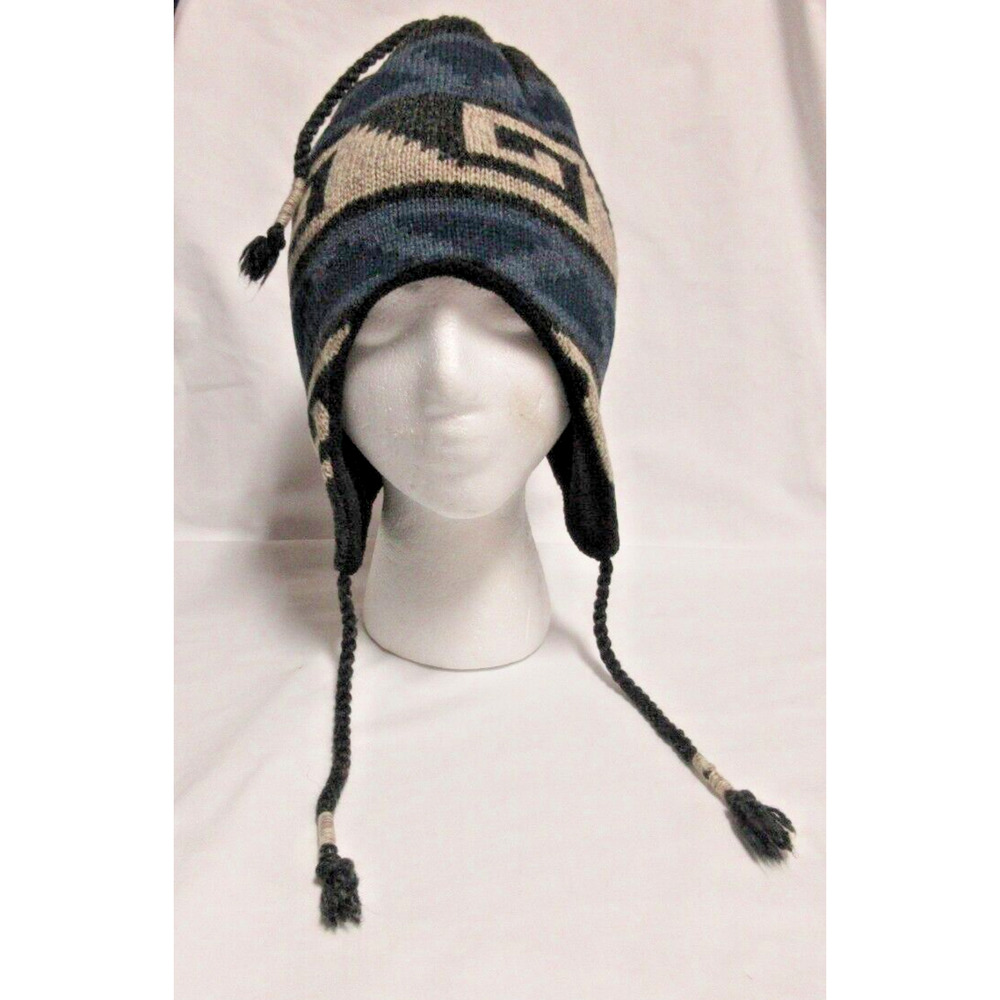 Braided Tassel Hat Blue-Gray-Black Breanne by Paris One Size Wool Ski Cap